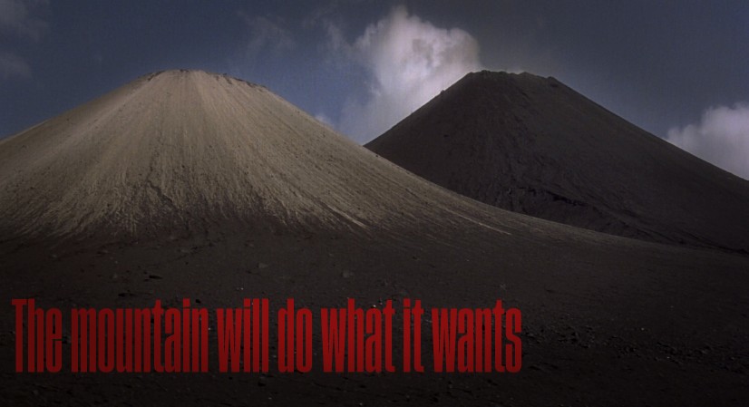 The mountain will do what it wants — Solfatara steam rising over scorched earth